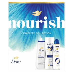 Dove Nourish Complete Collection ajándékcsomag tusfürdő + testápoló + dezodor