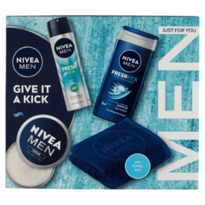Nivea Give it a Kick Ajándékcsomag törülközővel - Tusfürdő + Dezodor + Hidratáló krém