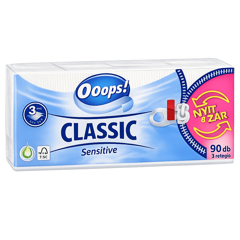 Ooops! Classic papírzsebkendő Sensitive - 3 rétegű, 90db