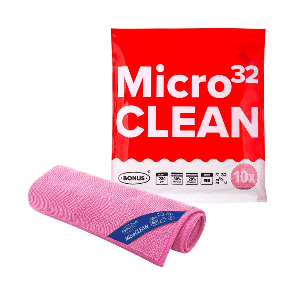 BonusPRO MicroCLEAN mikroszálas kendő 32x32cm Piros 10db