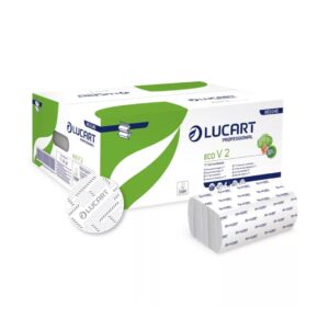 Lucart Eco V2 hajtogatott kéztörlő – 2 rétegű, fehér, 190 lap (Karton – 20 csomag) 863046