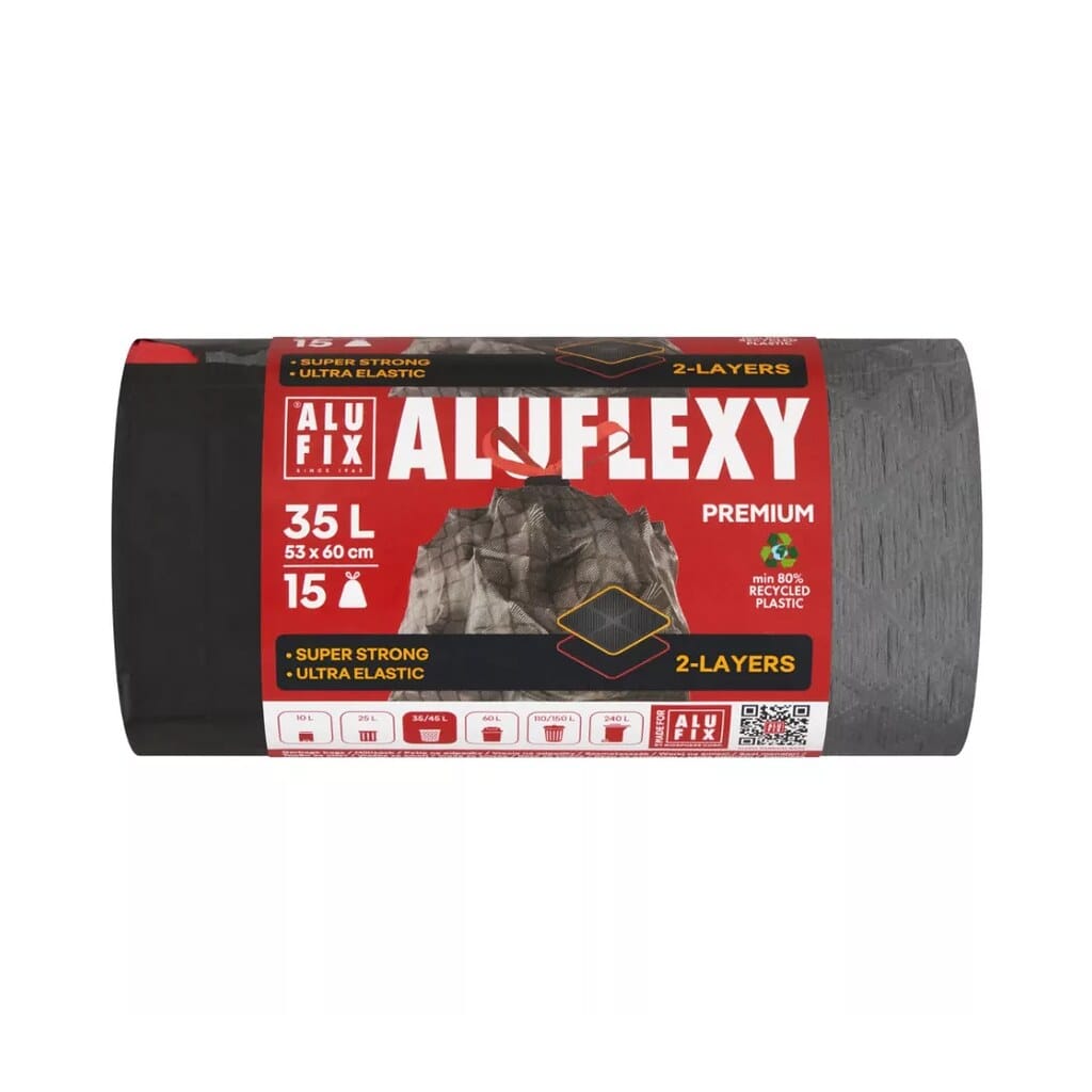 Alufix Aluflexy kétrétegű zárószalagos szemeteszsák 35L - 53*60cm, 15db/tek