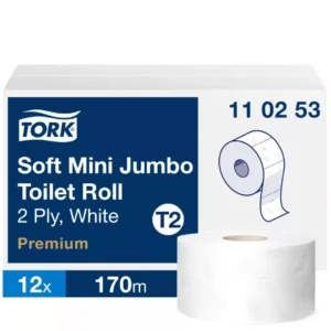 Tork Soft Mini Jumbo Prémium toalettpapír 19cm átm. - 2 rétegű, hófehér, 170m (Karton - 12 tek)