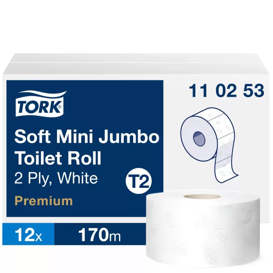 Tork Soft Mini Jumbo Prémium toalettpapír 19cm átm. - 2 rétegű, hófehér, 170m (Karton - 12 tek)