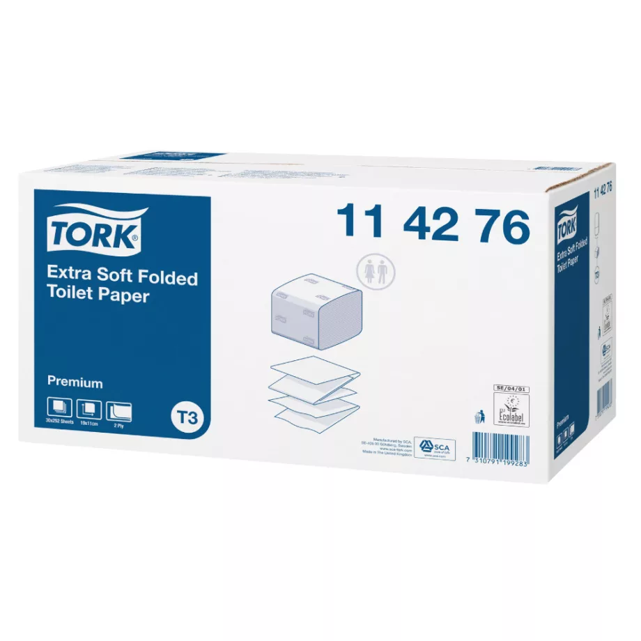 Tork Extra Soft Folded hajtogatott toalettpapír - 2 rétegű, hófehér, 252 lap (Karton - 30 csg)
