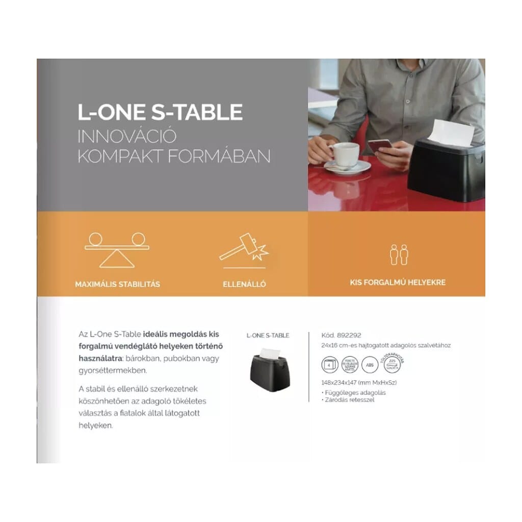 Lucart L-One S-Table szalvétaadagoló Fekete 892292