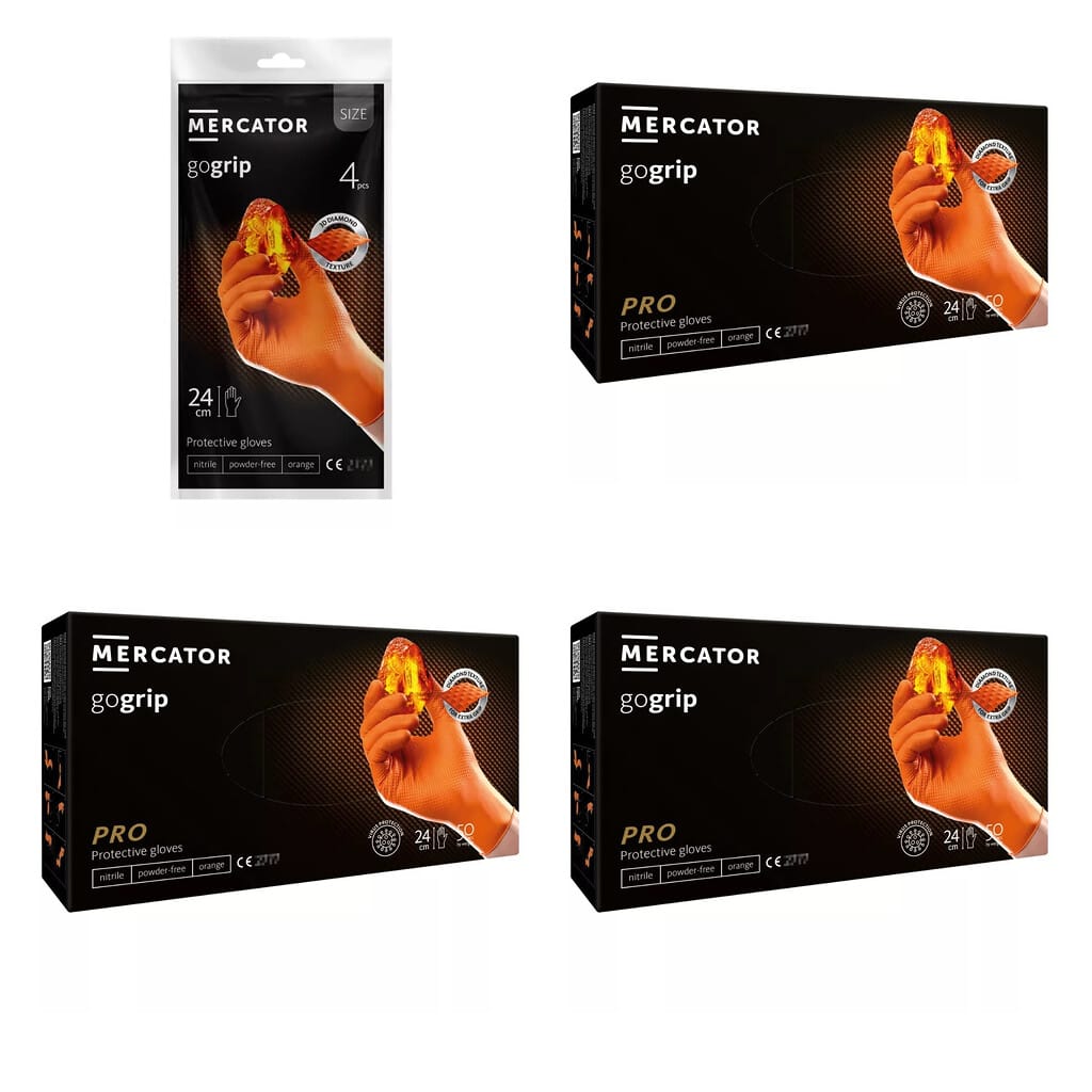 Mercator GoGrip Orange púdermentes nitril védőkesztyű 4 db és 50 db