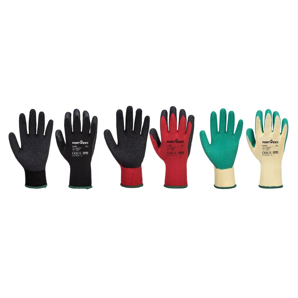 Portwest A100 Mártott latex védőkesztyű Fekete és Piros és Zöld