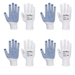 Portwest A110 Nylon PVC pontozott védőkesztyű Fekete és Fehér