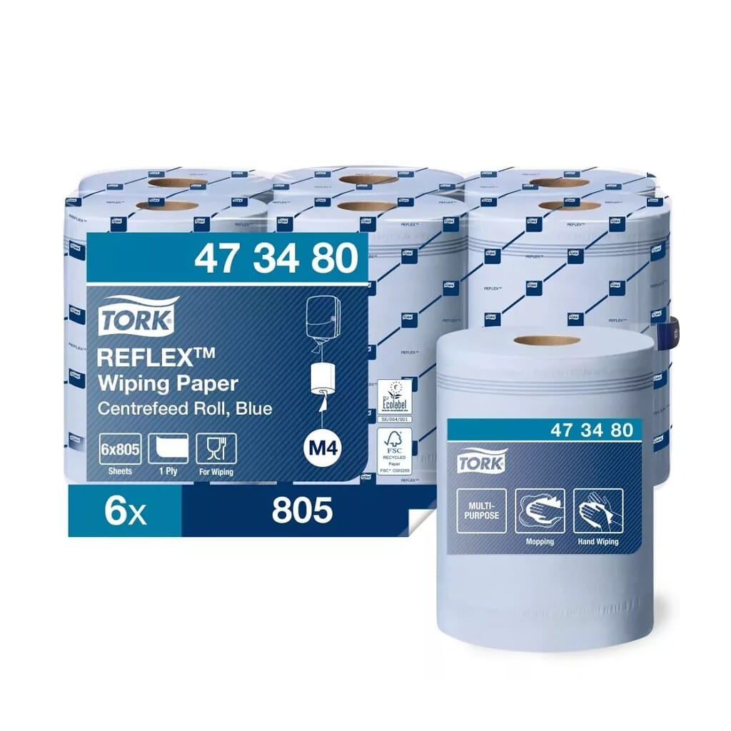 Tork Reflex™ belsőmagos törlőpapír 19cm átm. – 1 rétegű, kék, 270m (Karton – 6 tek) 473480