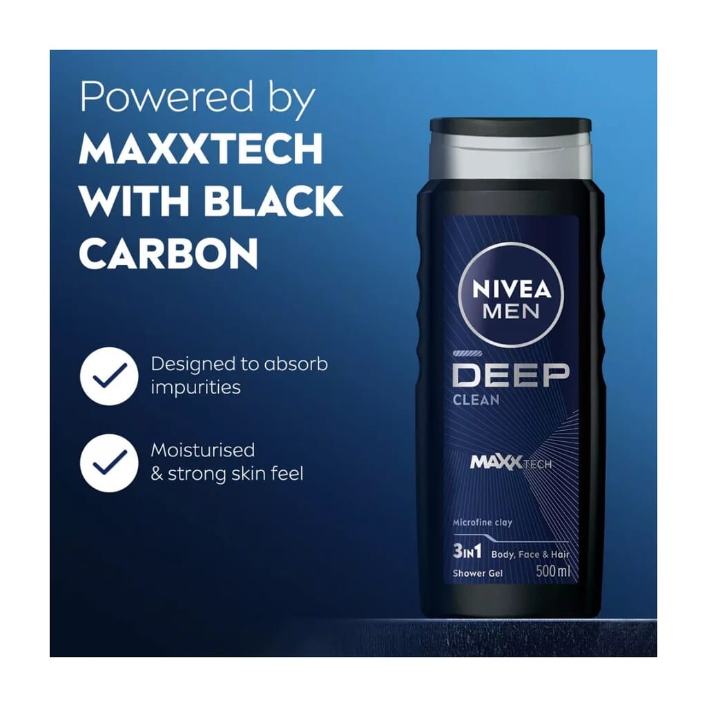 Nivea Men 3in1 férfi tusfürdő Deep Clean 500ml C54878