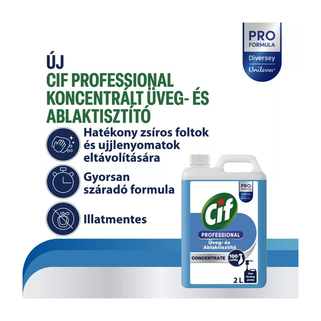 Cif Prof. Conc. Window & Glass üveg és ablaktisztító koncentrátum 2L 9303534