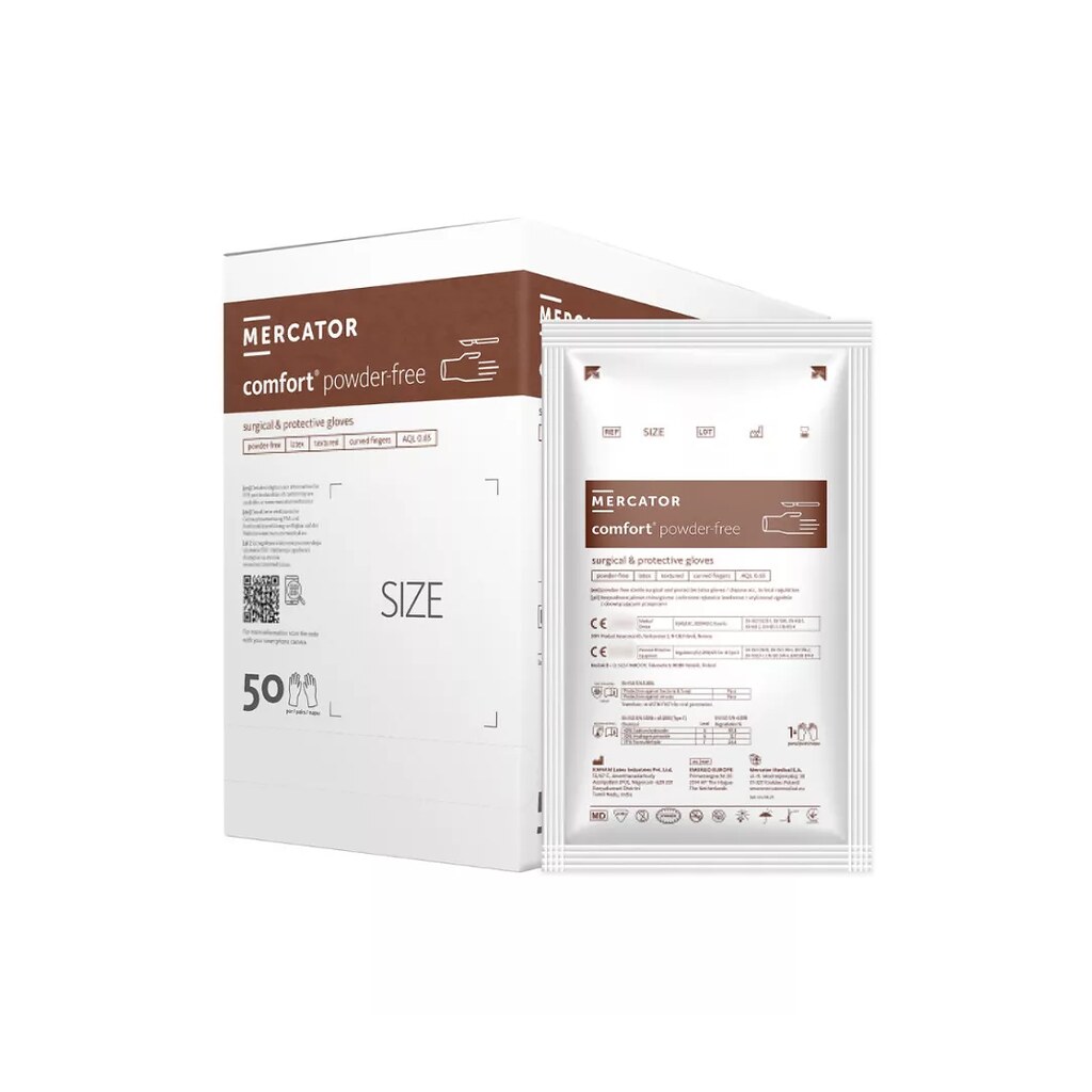Mercator Comfort steril sebészeti púdermentes latex kesztyű 50 pár – M
